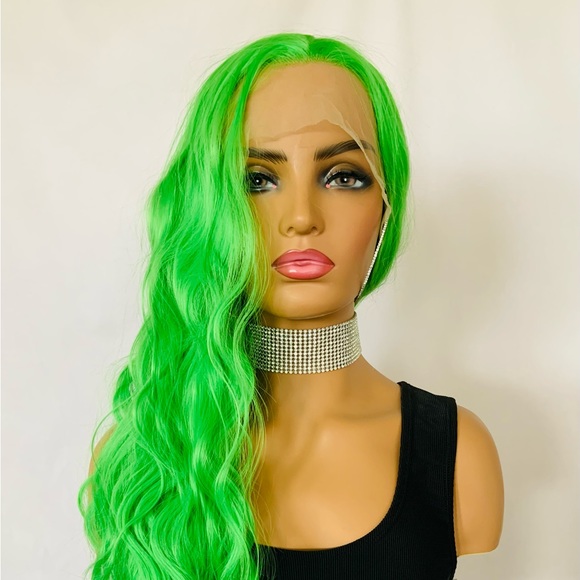 Beautiful Bright Green 13x2.5 Lace Front Premium Fiber Wig for Events/Daily Wear - Picture 5 of 14